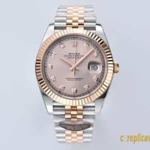 Replica Watches Rolex Datejust 41mm Pink Dial Mens Swiss Automatic Movement Metal bracelet 1:1 Clone Watch