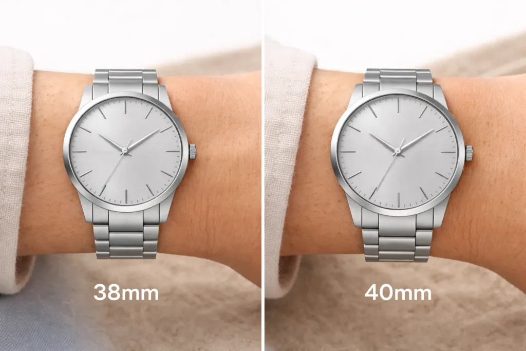 Replica watch case size comparison 38mm to 41mm