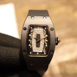 Replica Watches Richard Mille RM 007 45 mm Diamond Black Dial Women Swiss automatic movement Rubber Strap 1:1 Clone Watch