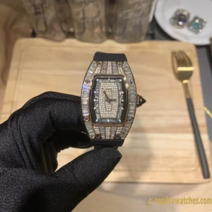 Replica Watches Richard Mille RM007 45mm Diamond Dial Women Swiss Automatic Rubber Strap 1:1 Clone Watch