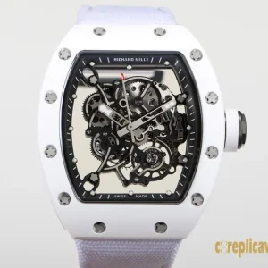 Replica Watches Richard Mille RM055 49mm Skeleton Dial Men Swiss Automatic Movement Rubber Strap 1:1 Clone Watch