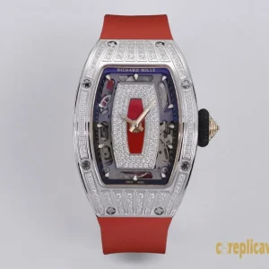 Replica Watches Richard Mille RM07-1 45mm Red Dial Women Swiss Automatic Rubber Bracelet 1:1 Clone Watch