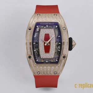 Replica Watches Richard Mille RM07-1 45mm Red Dial Women Swiss Automatic Rubber Strap 1:1 Clone Watch