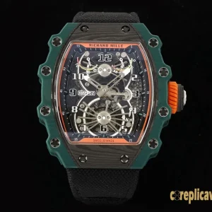 Replica Watches Richard Mille RM 21-02 45mm Black Dial Mens Swiss Automatic Movement Rubber Strap 1:1 Clone Watch