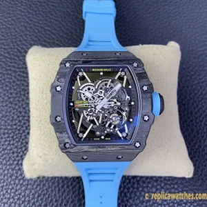 Replica Watches Richard Mille RM 35 45mm Blue Dial Men Swiss automatic movement Rubber Strap 1:1 Clone Watch