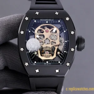 Replica Watches Richard Mille RM52 45mm Black Dial Men Swiss automatic movement Rubber strap 1:1 Clone Watch
