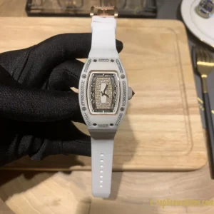 Replica Watches Richard Mille RM007 45 mm Diamond Dial Women Swiss Automatic Movement Rubber Strap 1:1 Clone Watch