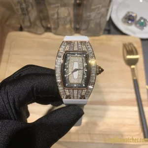 Replica Watches Richard Mille RM007 45mm Diamond Dial Women Swiss Automatic Rubber Strap 1:1 Clone Watch