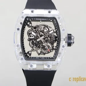Replica Watches Richard Mille RM055 43mm Skeleton Dial Men Swiss Automatic Rubber Bracelet 1:1 Clone Watch
