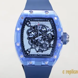 Replica Watches Richard Mille RM055 43mm Transparent Blue Mens Swiss Automatic Movement Rubber Strap 1:1 Clone Watch
