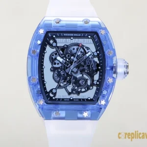 Replica Watches Richard Mille RM055 43mm Transparent Dial Mens Swiss Automatic Movement Rubber Strap 1:1 Clone Watch