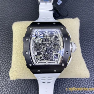 Replica Watches Richard Mille RM11-03 45mm White Dial Mens Swiss Automatic Movement Rubber Strap 1:1 Clone Watch