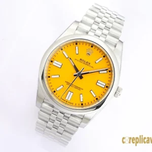 Replica Watches Rolex Oyster Perpetual 41mm Yellow Dial Men Swiss Automatic Movement Metal bracelet 1:1 Clone Watch