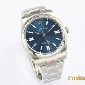 Replica Watches Rolex Oyster Perpetual 41mm Blue Dial Men Swiss Automatic Movement Metal bracelet 1:1 Clone Watch