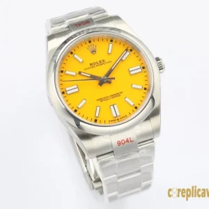 Replica Watches Rolex Oyster Perpetual 41mm Yellow Dial Men Swiss Automatic Movement Metal bracelet 1:1 Clone Watch