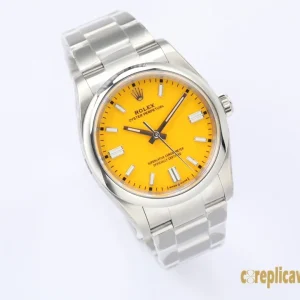 Replica Watches Rolex Oyster Perpetual 36mm Yellow Dial Men Swiss Automatic Movement Metal bracelet 1:1 Clone Watch