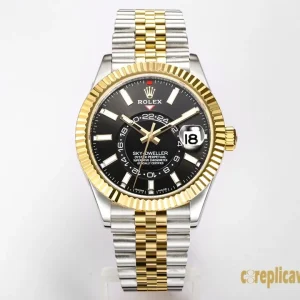 Replica Watches Rolex Sky-Dweller 42mm Black Dial Men Swiss Automatic Movement Metal bracelet 1:1 Clone Watch