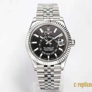Replica Watches Rolex Sky-Dweller 42mm Black Dial Men Swiss Automatic Movement Metal Bracelet 1:1 Clone Watch
