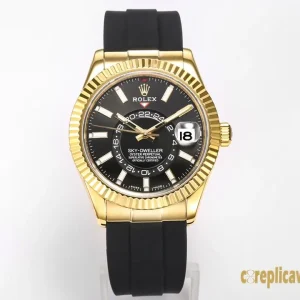 Replica Watches Rolex Sky-Dweller 42mm Black Dial Mens Swiss Automatic Movement Rubber Strap 1:1 Clone Watch