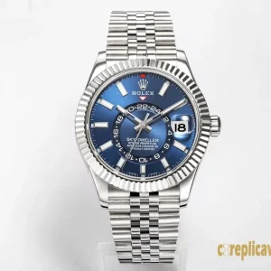 Replica Watches Rolex Sky-Dweller 42mm Blue Dial Mens Swiss Automatic Movement Metal bracelet 1:1 Clone Watch