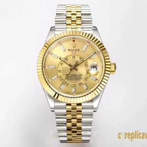 Replica Watches Rolex Sky-Dweller 42mm Champagne Dial Men Swiss Automatic Movement Metal bracelet 1:1 Clone Watch