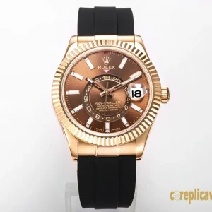 Replica Watches Rolex Sky-Dweller 42mm Chocolate Dial Men Swiss Automatic Movement Rubber Strap 1:1 Clone Watch