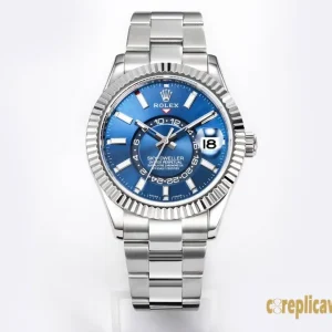 Replica Watches Rolex Sky-Dweller 42mm Blue Dial Men Swiss Automatic Movement Metal Bracelet 1:1 Clone Watch