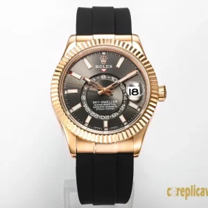 Replica Watches Rolex Sky-Dweller 42mm Gray Dial Men Swiss Automatic Movement Rubber Strap 1:1 Clone Watch
