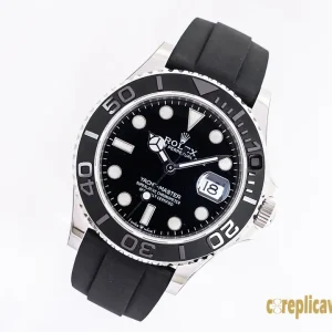 Replica Watches Rolex Yacht-Master 42 Black Dial Men Swiss Automatic Movement Rubber Strap 1:1 Clone Watch