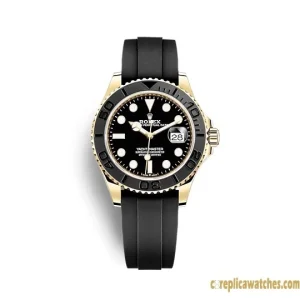 Replica Watches Rolex Yacht-Master 42 Black Dial Men Swiss Automatic Movement Rubber Strap 1:1 Clone Watch