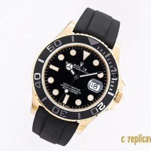Replica Watches Rolex Yacht-Master 42 Black Dial Mens Swiss Automatic Movement Rubber Strap 1:1 Clone Watch