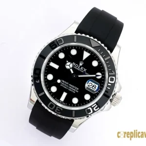 Replica Watches Rolex Yacht-Master 42 Black Dial Men Swiss Automatic Movement Rubber Strap 1:1 Clone Watch