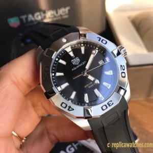 Replica Watches Tag Heuer Aquaracer 41mm Black Dial Mens Swiss Quartz Movement Rubber Strap 1:1 Clone Watch