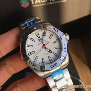 Replica Watches Tag Heuer Aquaracer 41mm White Dial Men Swiss Automatic Metal Bracelet 1:1 Clone Watch