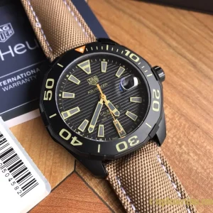 Replica Watches Tag Heuer Aquaracer 43mm Black Dial Mens Swiss Automatic Leather Strap 1:1 Clone Watch