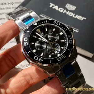 Replica Watches Tag Heuer Aquaracer 43mm Black Dial Mens Swiss Automatic Movement Metal Bracelet 1:1 Clone Watch