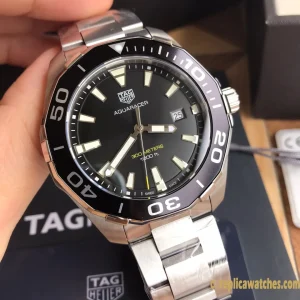 Replica Watches Tag Heuer Aquaracer 43mm Black Dial Mens Swiss Automatic Movement Metal Bracelet 1:1 Clone Watch