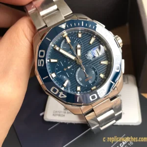 Replica Watches Tag Heuer Aquaracer 43mm Blue Dial Mens Swiss Automatic Metal Bracelet 1:1 Clone Watch