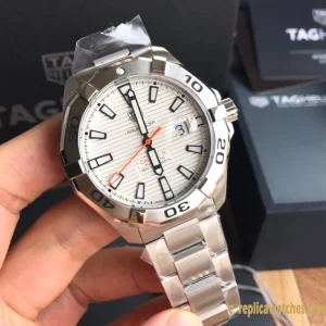 Replica Watches Tag Heuer Aquaracer 43mm Silver Dial Men Swiss Automatic Metal Bracelet 1:1 Clone Watch