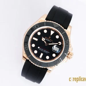 Replica Watches Rolex Yacht-Master 40 Black Dial Men Swiss Automatic Movement Rubber Strap 1:1 Clone Watch